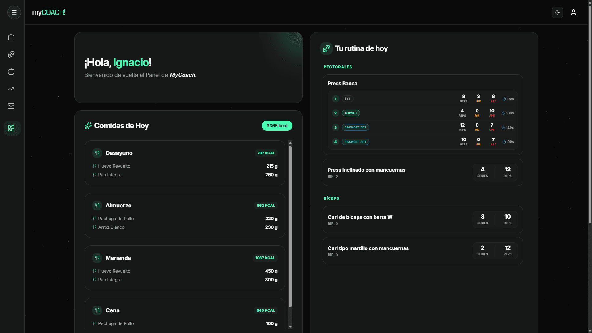 Vista previa de la página dashboard