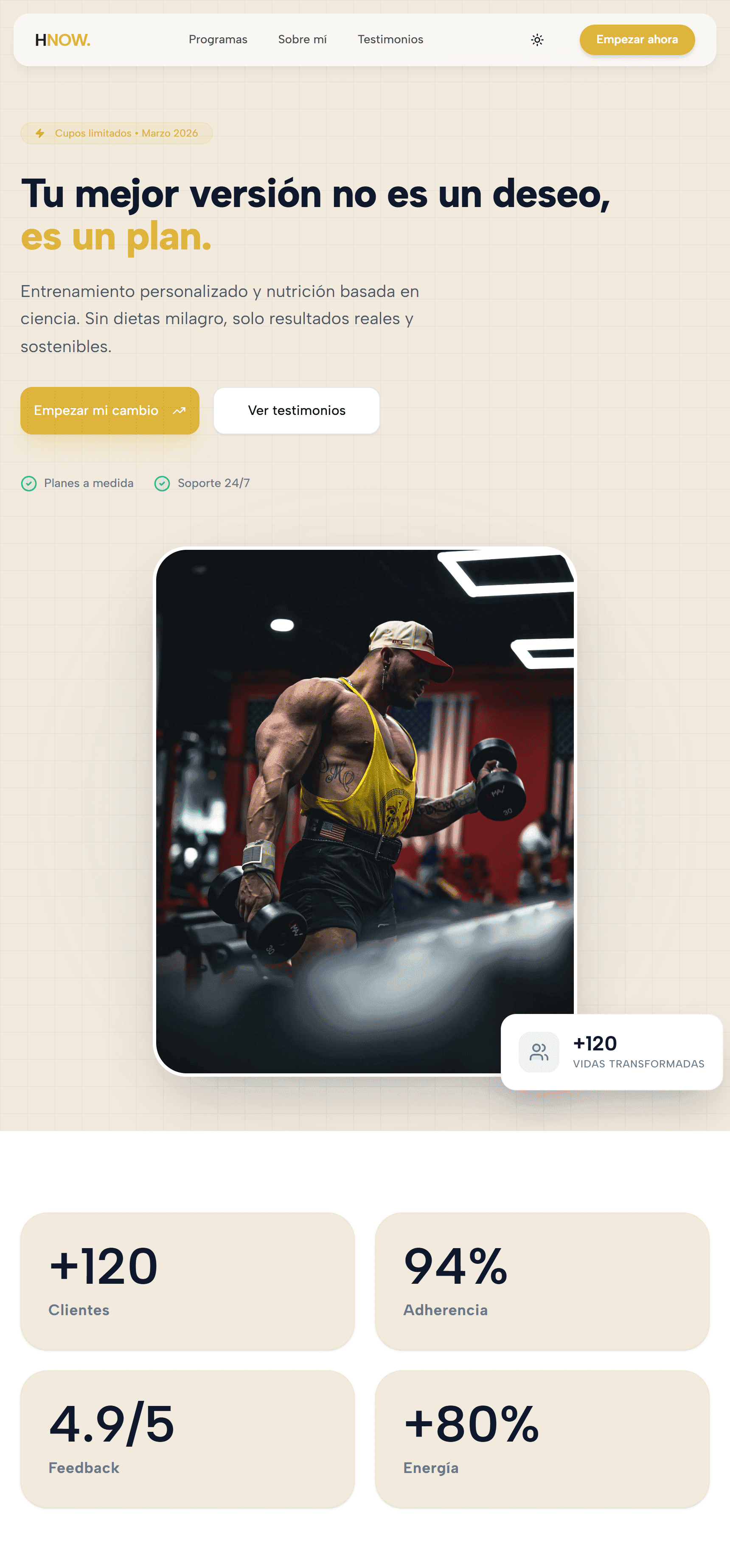 Captura de una landing page para entrenador personal